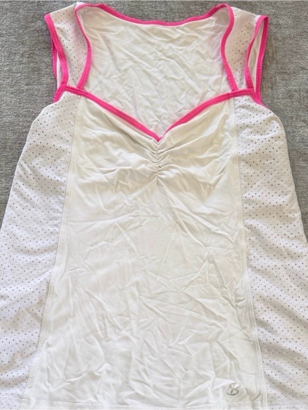 Sofibella White Pink Mesh Tennis Tank Top Women's L Pickleball Golf